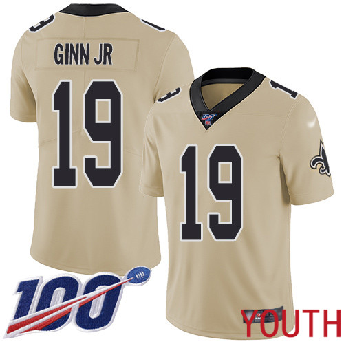 New Orleans Saints Limited Gold Youth Ted Ginn Jr Jersey NFL Football #19 100th Season Inverted Legend Jersey